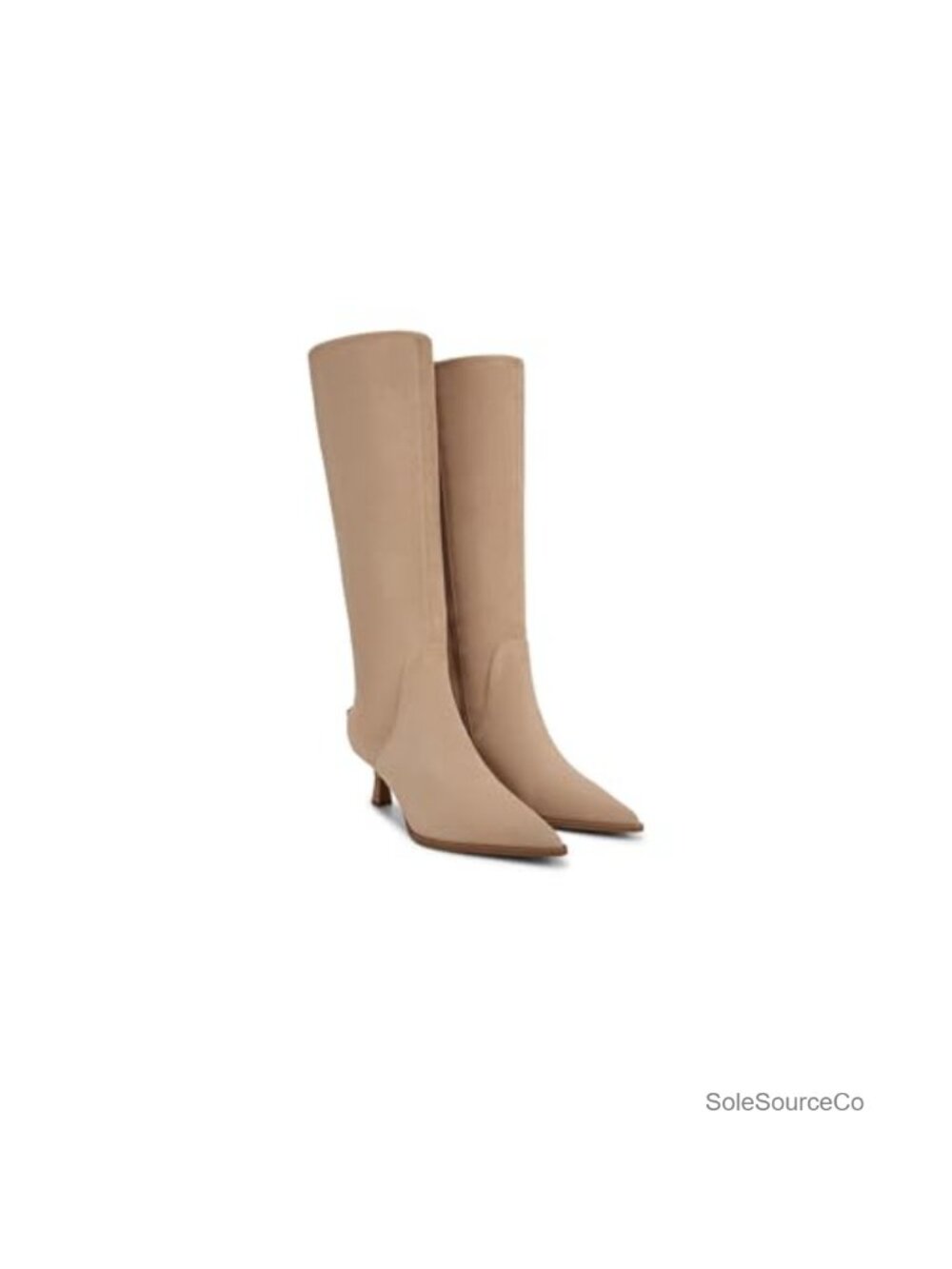 Pointed Toe Kitten Heel Knee High Boots Leather Zip Bootie